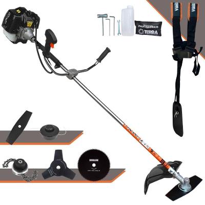 Roçadeira Profissional Lateral Terra Grh520 À Gasolina 52cc 2t 2,5hp + Faca 3 Pontas Duraline 255mm + Faca 80 Dentes Du