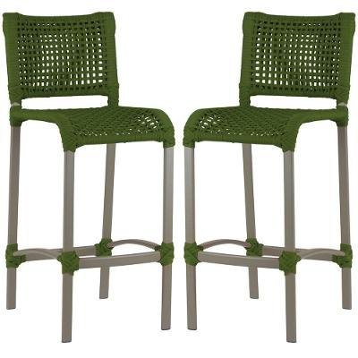 2 Banqueta Haiti Em Corda Náutica Alumínio Trama Original Verde Musgo