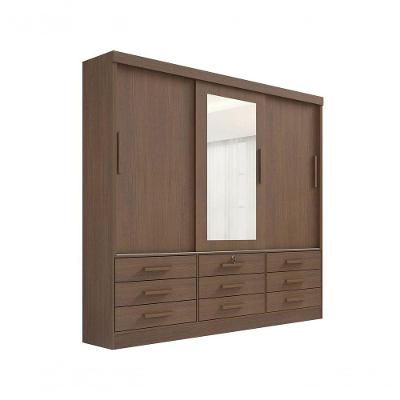 Guarda Roupa Casal Meridian Com Espelho 3 Portas 9 Gavetas Com Pés - D' Doro Castanho