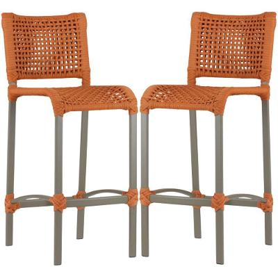 2 Banqueta Haiti Em Corda Náutica Alumínio Trama Original Terra Cota