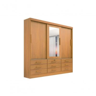 Guarda Roupa Casal Meridian Com Espelho 3 Portas 9 Gavetas Com Pés - D' Doro Cinamomo