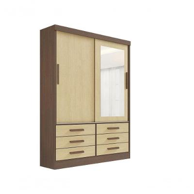 Guarda Roupa Casal Meridian Com Espelho 2 Portas 6 Gavetas Com Pés - D' Doro Castanho/linho