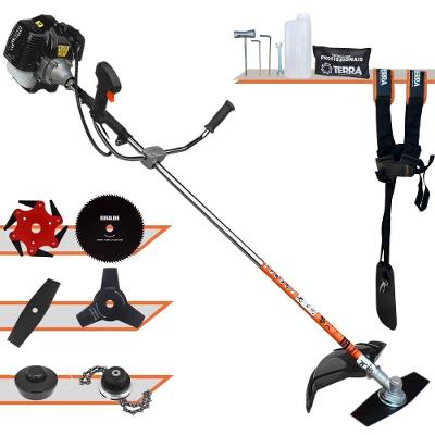 Roçadeira Profissional Lateral Terra Grh520 À Gasolina 52cc 2t 2,5hp + Faca 3 Pontas 255mm + Faca 80 Dentes 255mm + Tri