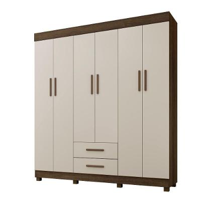 Roupeiro Copacabana New 6 Portas 2 Gavetas Benetil Imbuia-off White