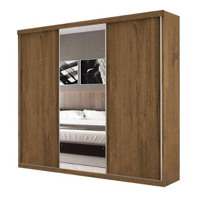 Guarda Roupa Casal 3 Portas De Correr E 3 Espelhos Evidence Minastex Freijó