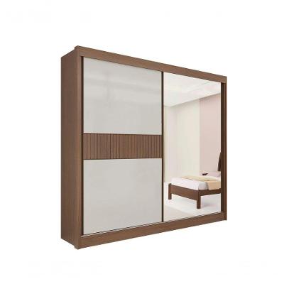 Guarda Roupa Titanium Ripado 2 Portas 6 Gavetas Com Espelho D' Doro Castanho/off White/ripado