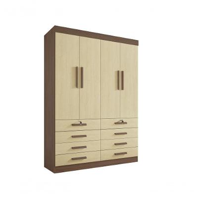 Guarda Roupa Solteiro Mônaco 4 Portas 8 Gavetas Com Pés - D' Doro Castanho/linho
