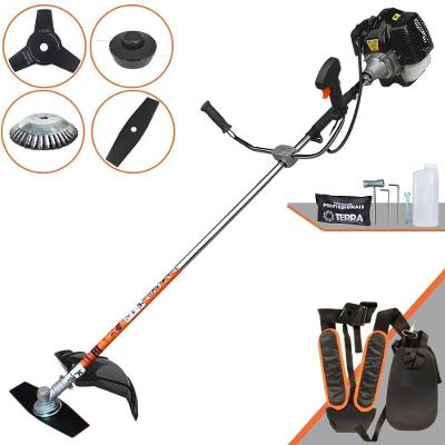 Roçadeira Profissional Lateral Terra Grh520 À Gasolina 52cc 2t 2,5hp + Faca 3 Pontas Duraline 255mm 2,9mm + Escova Rota