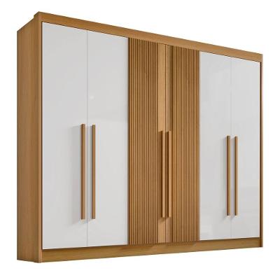 Guarda Roupa Casal 6 Portas Ripado 7 Gavetas Sem Pés Athos - D' Doro Cinamomo/off White/ripado