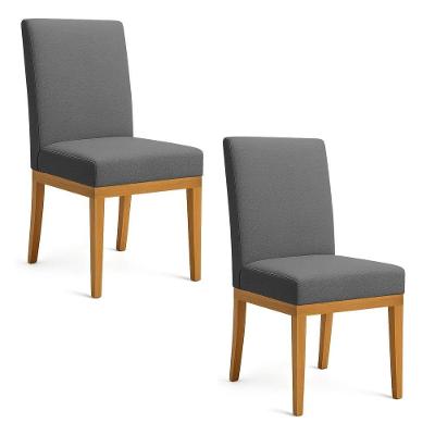 Kit 2 Cadeiras De Jantar Brisa Linho Grafite Base De Madeira - Pallazio