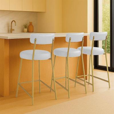 Banqueta Cozinha Alta Com Encosto Industrial Champanhe Kit 3 Londres Pu Branco D03 - D'rossi