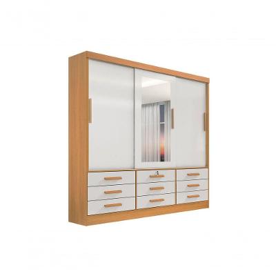 Guarda Roupa Casal Meridian Com Espelho 3 Portas 9 Gavetas Com Pés - D' Doro Cinamomo/off White