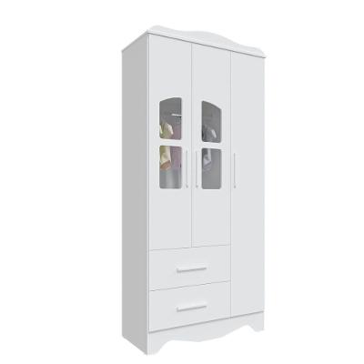 Armário Infatil 3 Portas 2 Gaveta Lisi - Moveis Peroba Branco Brilho