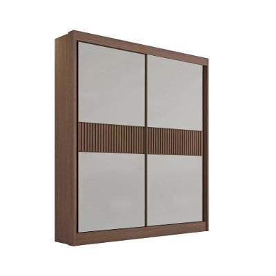 Guarda Roupa Solteiro Santorini 2 Portas Ripado 3 Gavetas Com Pés - D' Doro Castanho/off White/ripado