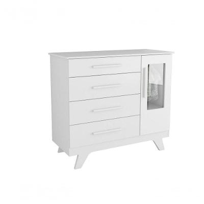Cômoda 1 Porta 4 Gavetas Retrô - Moveis Peroba Branco Brilho