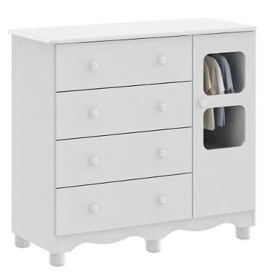 Cômoda Infantil 1 Porta 4 Gavetas Uli - Moveis Peroba Branco Brilho