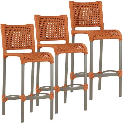 2 Banqueta Haiti Em Corda Náutica Alumínio Trama Original Terra Cota