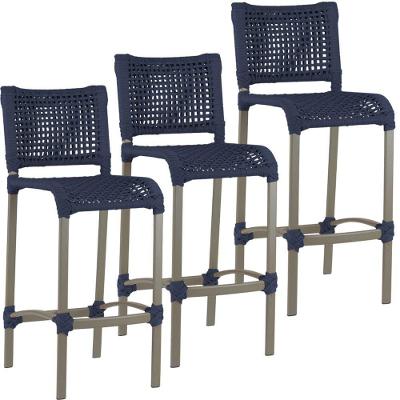 2 Banqueta Haiti Em Corda Náutica Alumínio Trama Original Azul Marinho