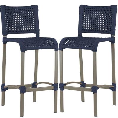 2 Banquetas Haiti Corda Náutica Alumínio Trama Original Azul Marinho