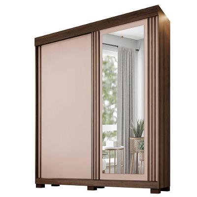 Guarda Roupa 2 Portas De Correr Com Espelho 3 Gavetas Mônaco Benetil Imbuia/off White