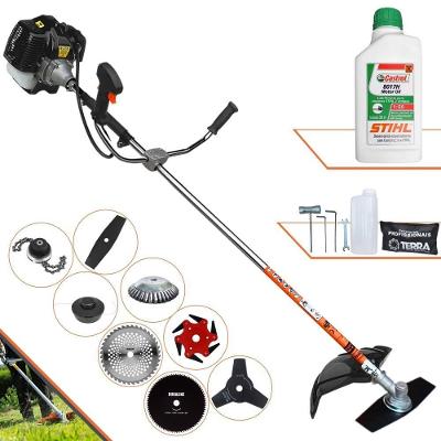 Roçadeira Terra Grh520 À Gasolina 52cc 2,5hp + Faca 3 Pontas + Faca 40 Dentes + Faca 80 Dentes + Faca 6 Pontas + Escova