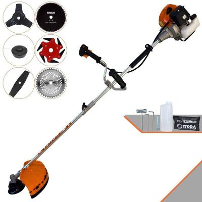 Roçadeira Profissional Terra Grhb430 À Gasolina 43cc 2t 1,7hp + Faca 3 Pontas 255mm + Faca 40 Dentes 255mm + Faca 80 De