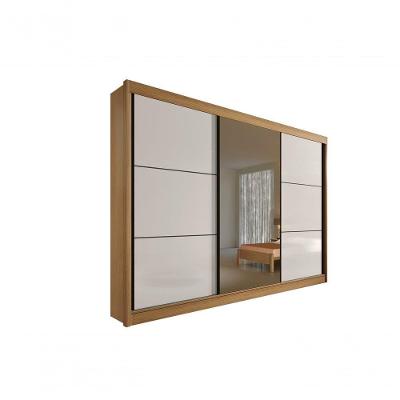 Guarda Roupa Casal Com Espelho Com Pés Los Angeles 3 Portas 6 Gavetas - D' Doro Cinamomo/off White