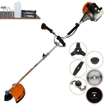 Roçadeira Profissional Terra Grhb430 À Gasolina 43cc 2t 1,7hp + Faca 3 Pontas 255mm + Faca 40 Dentes 255mm + Faca 80 De