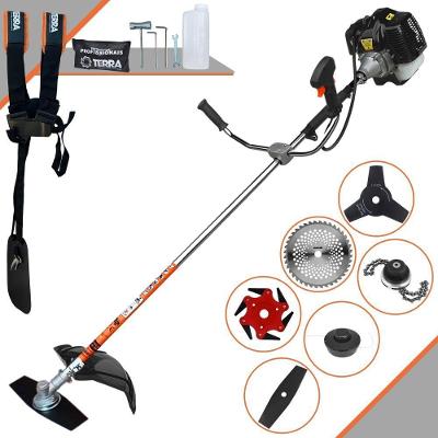 Roçadeira Profissional Lateral Terra Grh520 À Gasolina 52cc 2t 2,5hp + Faca 3 Pontas 255mm + Faca 40 Dentes 255mm + Tri