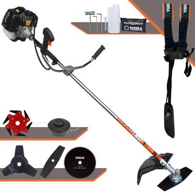 Roçadeira Profissional Lateral Terra Grh520 À Gasolina 52cc 2t 2,5hp + Faca 3 Pontas 255mm 2,9mm + Faca 80 Dentes 255mm