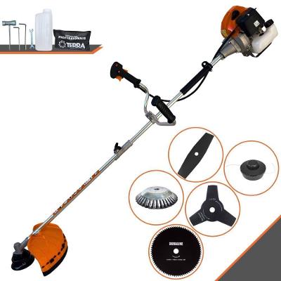 Roçadeira Profissional Terra Grhb430 À Gasolina 43cc 2t 1,7hp + Faca 3 Pontas 255mm 2,9mm + Faca 80 Dentes 255mm 1,5mm