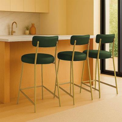 Banqueta Cozinha Alta Com Encosto Industrial Dourado Kit 3 Londres Pu Verde D03 - D'rossi