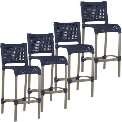 2 Banqueta Haiti Em Corda Náutica Alumínio Trama Original Azul Marinho