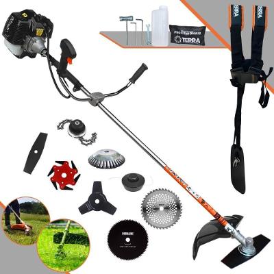 Roçadeira Profissional Terra Grh520 À Gasolina 52cc 2,5hp + Faca 3 Pontas + Faca 40 Dentes + Faca 80 Dentes + Faca 6 Po