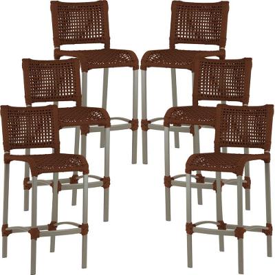 6 Banquetas Haiti Corda Náutica Alumínio Trama Original Marrom
