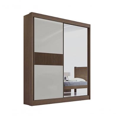 Guarda Roupa Casal Athenas 2 Portas Ripado 3 Gavetas Com Espelho Sem Pés - D' Doro Castanho/off White/ripado