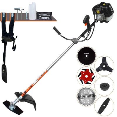 Roçadeira Profissional Terra Grh520 À Gasolina 52cc 2,5hp + Faca 3 Pontas 255mm + Faca 40 Dentes 255mm + Faca 80 Dentes