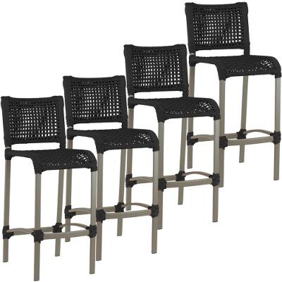 4 Banquetas Haiti Corda Náutica Alumínio Trama Original Preto