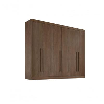 Roupeiro 6 Portas Ripado 6 Gavetas Sem Pés Da Vinci Plus - D' Doro Castanho/ripado