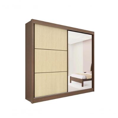 Guarda Roupa Titanium 2 Portas 6 Gavetas Com Espelho Sem Pés D' Doro Castanho/linho