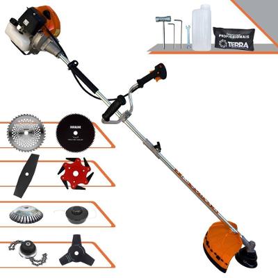 Roçadeira Profissional Terra Grhb430 À Gasolina 43cc 2t 1,7hp + Faca 3 Pontas + Faca 40 Dentes + Faca 80 Dentes+ Faca 6