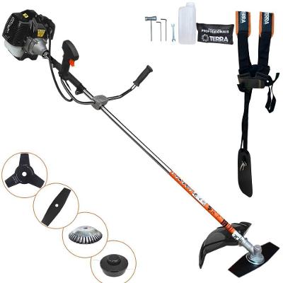 Roçadeira Profissional Lateral Terra Grh520 À Gasolina 52cc 2t 2,5hp + Faca 3 Pontas Duraline 255mm 2,9mm + Escova Rota