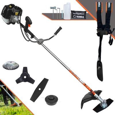 Roçadeira Profissional Lateral Terra Grh520 À Gasolina 52cc 2t 2,5hp + Faca 3 Pontas Duraline 255mm 2,9mm + Escova Rota