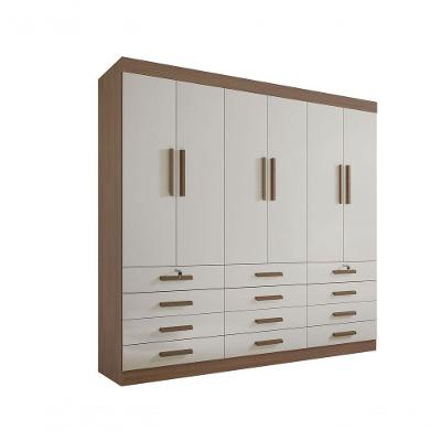 Guarda Roupa Casal 6 Portas 12 Gavetas Sem Pés Mônaco Plus D' Doro Castanho/off White