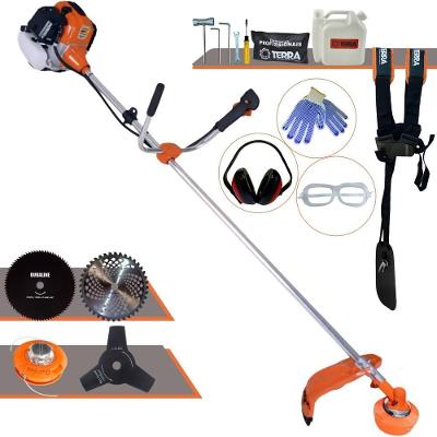 Roçadeira Profissional Lateral Terra Gr520xp À Gasolina 52cc 2t 2,5hp + Faca 3 Pontas Duraline 255mm + Faca 80 Dentes D