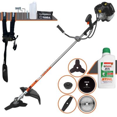 Roçadeira Profissional Terra Grh430 À Gasolina 43cc 1,7hp + Faca 3p Duraline + Faca 40d Duraline + Faca 80d Duraline +