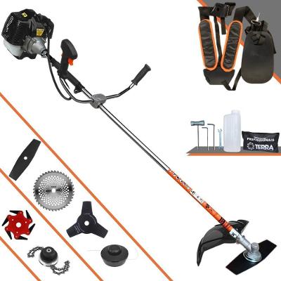 Roçadeira Profissional Lateral Terra Grh520 À Gasolina 52cc 2t 2,5hp + Faca 3 Pontas 255mm + Faca 40 Dentes 255mm + Tri