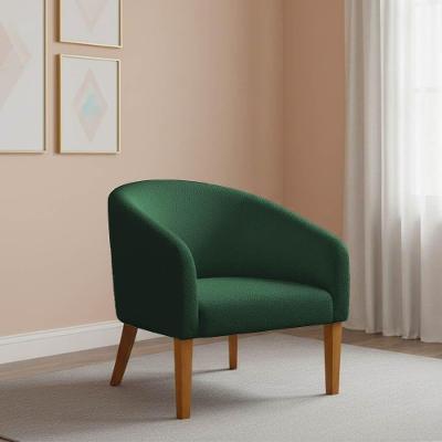 Poltrona Sala Decorativa Stella Pé Madeira Trapézio Castanho Bouclê Verde D03 - D'rossi