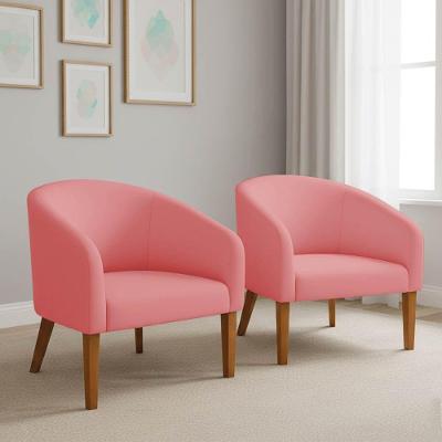 Poltrona Sala Decorativa Kit 2 Stella Pé Madeira Trapézio Castanho Suede Rosê D03 - D'rossi