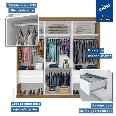 Guarda Roupa Casal 3 Portas 4 Gavetas De Correr Itália Minastex Freijó